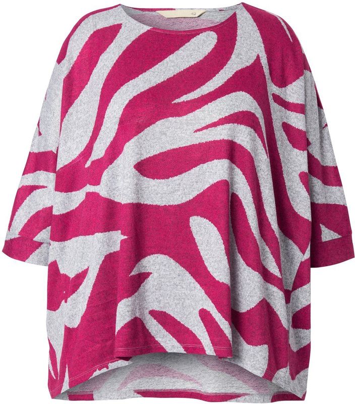 MIAMODA - Dames - Trui oversized zebramotief 3/4-mouwen - Hibiscusrood - Maat 42+