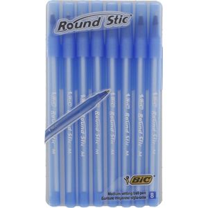 BIC - Balpennen - schoolpennen - fine liner - fijne pennen - pennen - Round stic - 8 pack - blauw - fijne grip