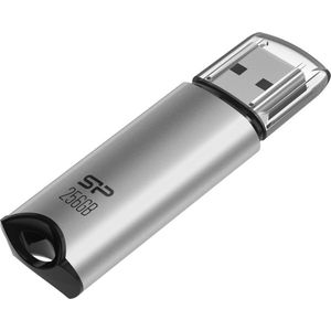 Silicon Power SP256GBUF3M02V1S, 256GB USB 3.2 Gen 1 Marvel M02 Silver, Built-in straphole, Aluminum housing
