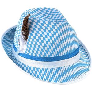 Vegaoo - Blauw-wit Beierse hoed voor volwassenen - Blauw - One Size