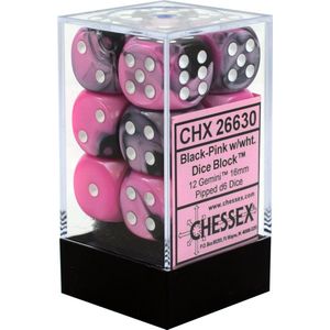 Chessex 12 x D6 Set Gemini 16mm - Black-Pink/White