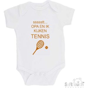 100% katoenen Romper ""ssssstt... Opa en ik kijken tennis"" Unisex Katoen Wit/tan Maat 62/68