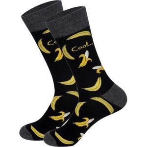Sokken heren - zwart - geel - leuke print banaan - 40 - 45 - cadeau voor hen - geschenk man - Kerst cadeau - gift