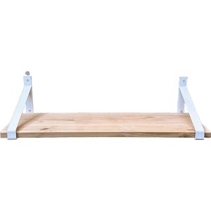 GoudmetHout Massief Eiken Wandplank - 100x35 cm - Industriële Plankdragers - Staal - Mat Wit - Wandplank hout