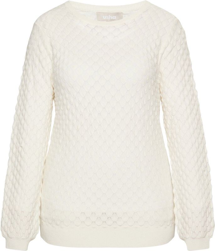 Usha - Pullovers - Wolwit - Effen - Lange Mouw - Normale Pasvorm