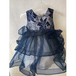 baby meisjes jurk - prinsessenjurk - donker blauw - tule - party jurk - Feestjurk - Maat 128 - kerst jurk - sinterklaas