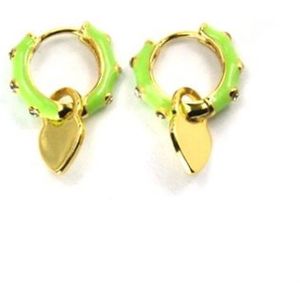 Oorbellen Sweet Heart Hoops Light Green Goud | 18 karaat gouden plating | Messing - 2.2 cm | Buddha Ibiza