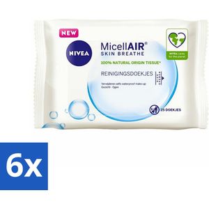 NIVEA - Reinigingsdoekjes - 3-in-1 Micellaire Doekjes - Verwijdert Waterbestendige Make-up - 25 Doekjes - Voordeelverpakking - 6 stuks