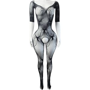 BamBella ® - Panty pak -Onesize - body suit - Dames - Onesize - Erotische jumpsuit van kant lingerie zwart spin halloween