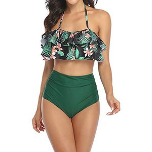 Tweedelig Dames Badpak met Hoge Taille en Ruches | Buikcontrole Bikini Set