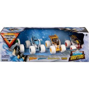 Monster Jam - 4 stuks Snow Drifters-trucks officiële Dragon Megalodon Earth Shaker en Max-D - schaal van 1:64