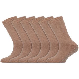 Kindersokken | Huissokken met antislip zool | Merk: Yellow Moon | Kleur: Beige | Maat: 19 t/m 42 | 6 Paar