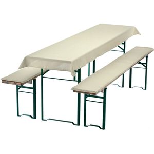 Bierbankkussens Set 240x70 cm Ecru - 1x Tafellaken voor 220x50 cm tafels & 2x Gevoerde kussens voor 220x25 cm banken