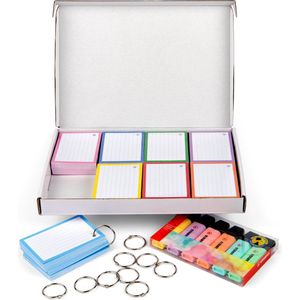 Markeerstift Pastel Flashcards pakket 500 stuks A7 - 7.5x10.5 cm met perforatie - 10 XL ringen en 6 Stabilo stiften - FSC gecertificeerd duurzaam 300 grams karton