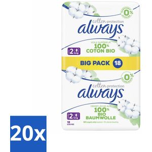 20 x Always - Maandverband - Long - Cotton Protection - Met Vleugels - Maat 2 - 18 Maandverband - Maandverband - Menstruatie - Katoen - Biologisch Katoen - Absorberend Maandverband