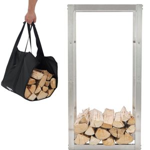 Lendo Online brandhoutrek 50x25x100cm + draagtas– Binnen en buiten - haardhout opslag – haardhoutrek – houtopslag – RVS Roestvrij staal