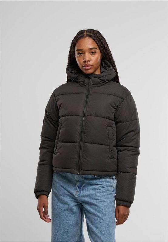 Urban Classics Ladies Peached Puffer Jacket With Hood Dames Winterjas - olijf - XS