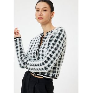 Koton - Gebreid Vest - Zwart / Wit