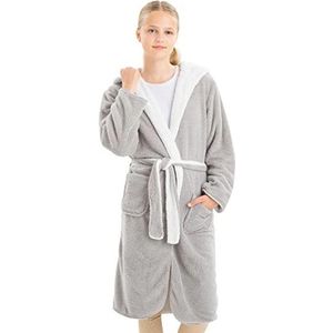 Omkeerbare Sherpa Kinderbadjas met Capuchon voor Jongens en Meisjes - Antraciet/Grijs 134/140