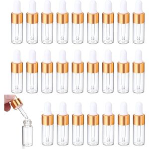 Thelau - 25 Stuks Minipipetflessen 3 ml Helder Glas, Herbruikbare Fles met Druppelaar voor Etherische Oliën - Navulbaar - Aromatherapie en Massages - Oliemonsters - Super Loesje