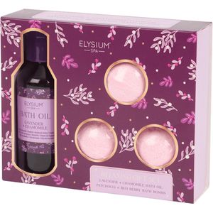 Elysium Spa badolie- en bruisballenset 4-delig | Chamomile | PATCHOULI |Kerst Cadeau | Cadeau Tip !