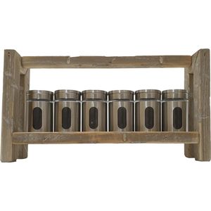 Kruidenrek staand landelijk – houten rek met 6 potjes van glas voor kruidens-sGerichteKeuze