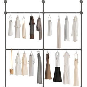 TRANKIELO® - Luxe Metalen Open Kledingkast - Wandmontage Kastorganisatiesysteem - Zwart 203 x 220 cm-