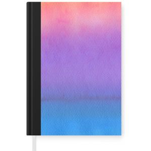 Notitieboek - Schrijfboek - Waterverf - Paars - Roze - Blauw - Notitieboekje klein - A5 formaat - Schrijfblok