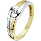 Ring - Bicolor - Wit- en Geelgouden Ring - Dames - Met Zirkonia