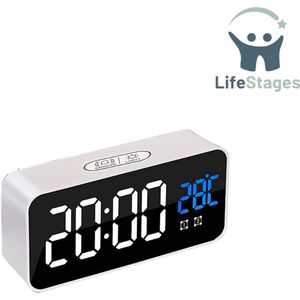 LifeStages - Slaapwekker - Digitale Wekker - LED Display Slimme Wekker met Temperatuur - 2 Wekkers - Snooze - 4 Instelbare Helderheidsfuncties - Instelbaar Volume - 13 Muzieksoorten - USB Oplaadpoort