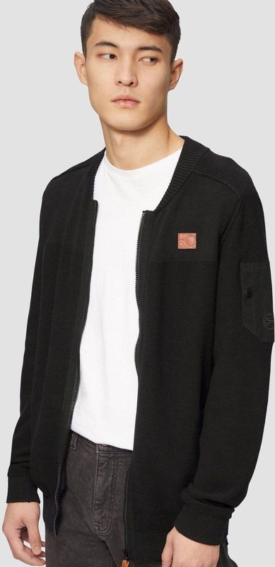 s.Oliver - Gebreid Vest - Bruin/Zwart - Lange Mouw - Normale Pasvorm