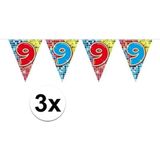 3x Mini vlaggenlijn / slinger - verjaardag 9 jaar - 300 cm