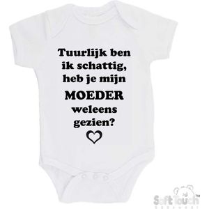 100% katoenen Romper ""Tuurlijk ben ik schattig, heb je mijn moeder weleens gezien?"" Unisex Katoen Wit/zwart Maat 56/62