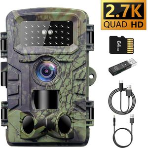 Gloovon® - Wildcamera met Nachtzicht - 2.7K - 58MP - Wildcamera voor Buiten - Wildcamera's - Incl. 64GB Micro-SD-kaart - Camouflage