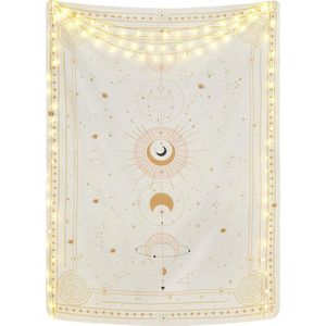 Maanfasen wandtapijt, mysterieuze sterrenhemel, tarotkaarten, wandtapijt, esthetische retro astrologie, muurkunst voor slaapkamer en woonkamer, beige, 210 x 150 cm