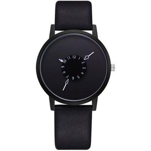 Hidzo Horloge - Ø 37 mm - Zwart/Zwart - Kunstleer