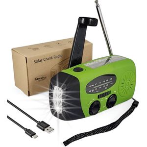 Qwality Noodradio Solar Opwindbaar – Powerbank 2000 mAh – Opwindware Radio - Zonne Energie - Noodpakket – Zaklamp – Solar Radio – Powerbank – Survival Kit – Dynamo Radio