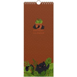 Lannoo Graphics verjaardagskalender om op te hangen - 130x325mm - met metalen spiraal - reeks: Cats - design: BROWN