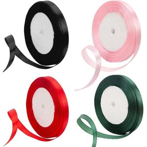 4 stuks vlek lint set 10 mm voor geschenkverpakking - Polyester dubbelzijdig satijnen lint stof dik lint voor knutselen Valentijnsdag taart bruiloftsfeest decoratie