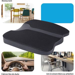 Geheugenschuim zitkussen voor auto, thuis, bureaustoelen, rolstoelen - Comfortabel en ademend - Zwart