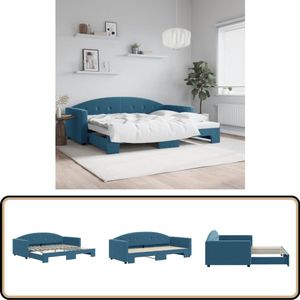 vidaXL Slaapbank - Onderschuifbed - Fluweel - Blauw Slaapbank - Sofa Bed - Tweepersoons Bed - Fluweelsofa - Blauwe Meubelen