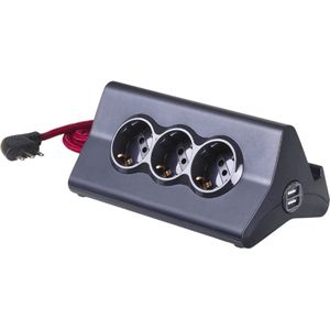 Bureaustoopdoos - 10A Stekker - 3 Stopcontacten P30 - 2 USB Poorten - Met Schakelaar - Kabellengte 2 Meter - Witte Kleur