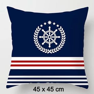 Allernieuwste.nl® Kussenhoes Maritieme Nautisch Blauw Kussen Polyester - Kussenovertrek - 45 x 45 cm %%