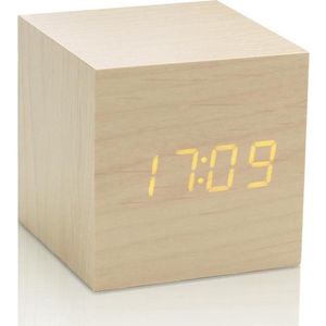 Gingko Cube click clock Alarmklok - Esdoorn/LED Oranje