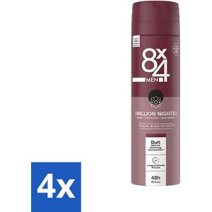 4 x 8 x 4 Deospray Men - No.18 Millions Nights - Deodorant - Voor Heren - 150 ml - Mannen Deodorant - Deodorant Voor Heren - 8 X 4 Deodorant - Millions Nights - Langdurige Bescherming