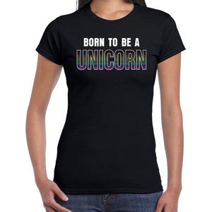 Born to be a unicorn regenboog t-shirt / shirt zwart voor dames -  LHBT / rainbow kleding / outfit M