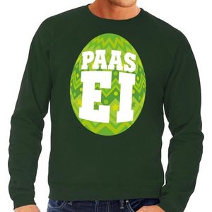 Groene Paas sweater met fel groen paasei - Pasen trui voor heren - Pasen kleding M