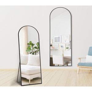 SensaHome Passpiegel - Minimalistische Design Wandspiegel - Staande Spiegel met Metalen Rand - Zwart - Modern - Kleedkamer Spiegel/ Badkamerspiegel - 160x60x4 CM