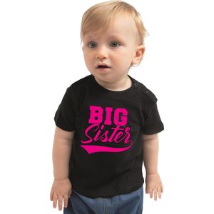 Big sister cadeau t-shirt zwart voor peuters / meisjes - Grote zus shirt - aankondiging zwangerschap 86