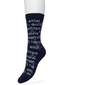 Bonnie Doon Dames Sokken met Muziek Print maat 36/42 Donker Blauw - Thema Sokken - Muzieknoten - Cadeau Sokken - Word je Happy en vrolijk van - Zacht Katoen met Gladde Teennaad - Comfortabel - Perfect Cadeau - Black Iris - BT991127.134